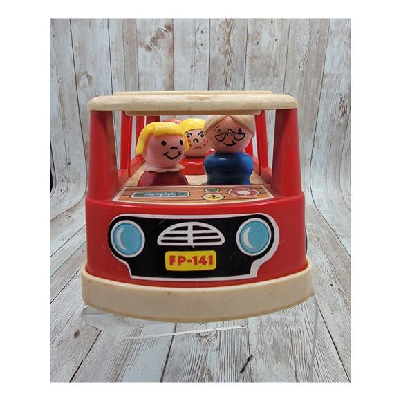 Vintage Fisher Price Little People Mini Bus & 5 Little People - Picture 2 of 6